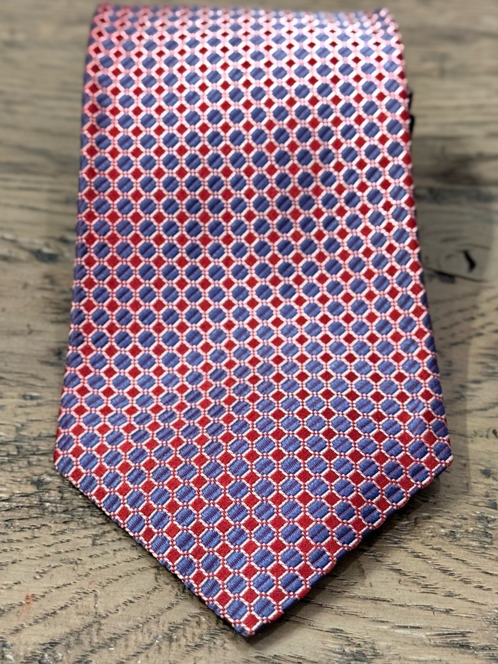 Tommy Hilfiger Red and Blue Micro Geometric Silk Tie